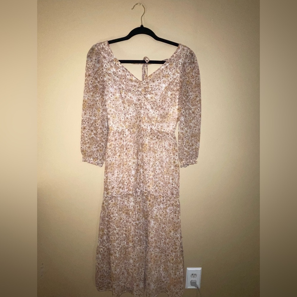 Sincerely Jules Beige Floral Long Sleeve Dress